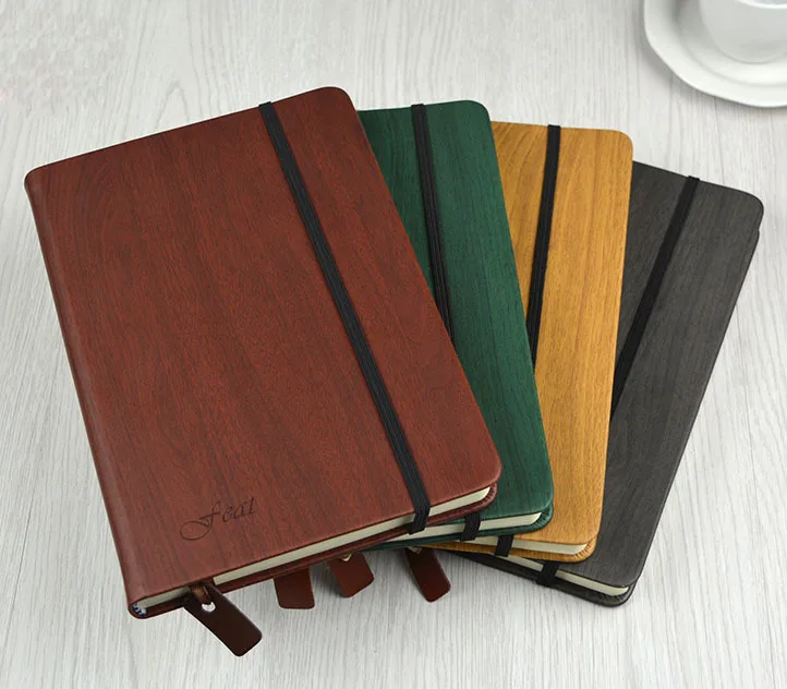 Hardcover Leather a5 Notebook with Elastic Band Closure In Woodgrain