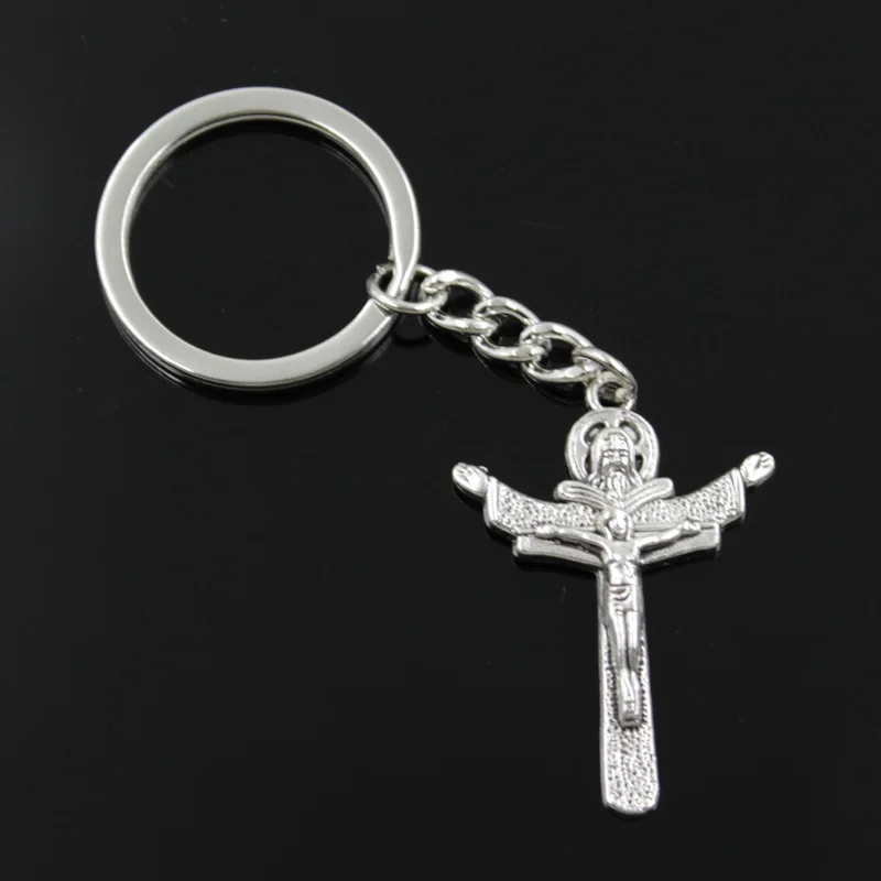 

new fashion men 30mm keychain DIY metal holder chain vintage cross jesus 42x30mm silver pendant car Keychain Gift