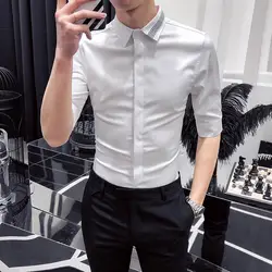 Модные Летняя мужская рубашка Фирменная Новинка 2019 Slim Fit для мужчин рубашка Половина рукава универсальные Простые Мужская рубашка в