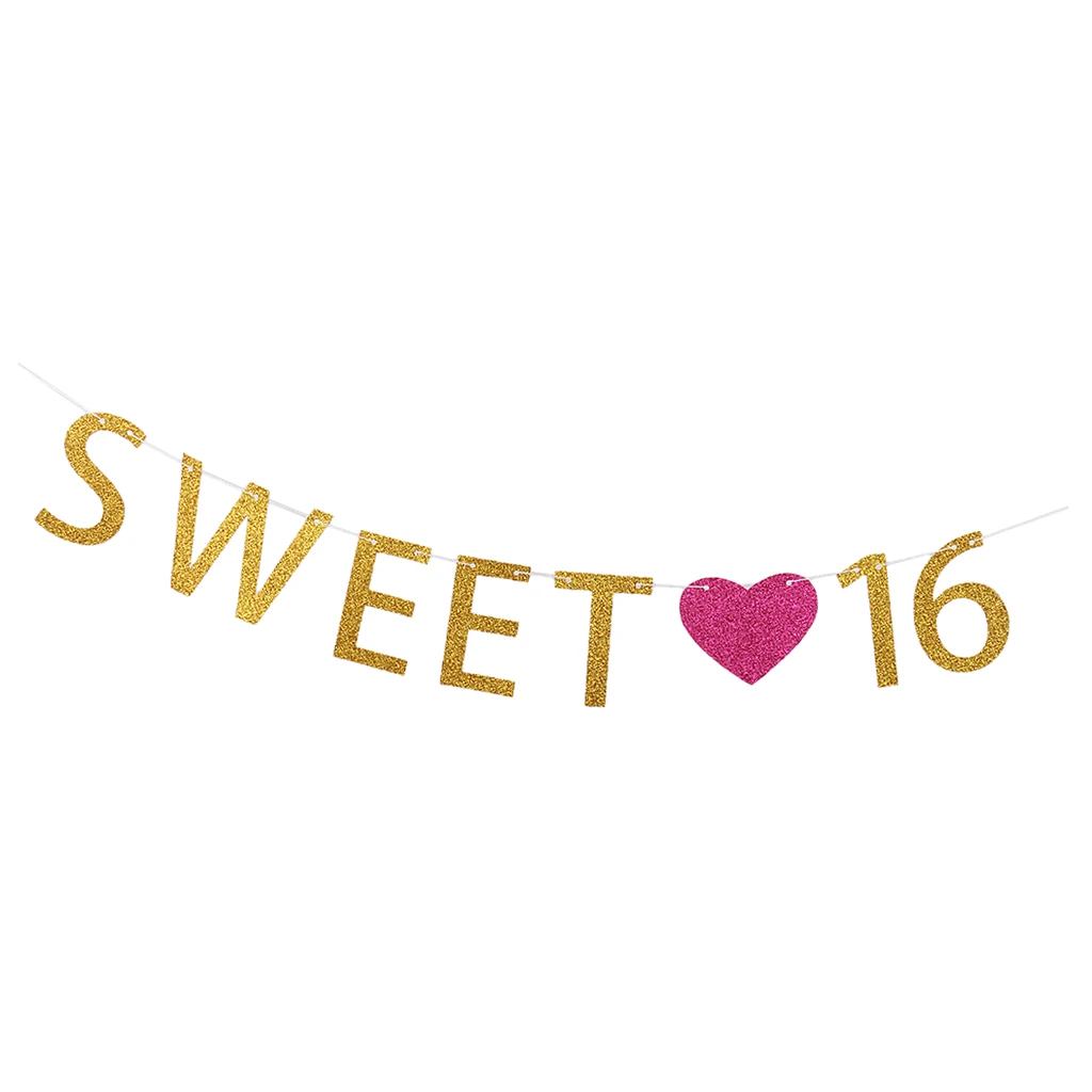 Sweet 16 Heart Banner Birthday Hanging Paper Garland for Home Party Celebrations Decorations Photo Props