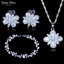 Лучший подарок для женщин 925 марка серебряный цвет ювелирный набор белый цветок розовый AAA CZ комплекты ювелирных браслетов женские свадебные украшения