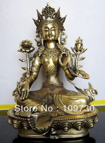 

free shipping Tibetan bronze green tara buddha statue 28cm zh009