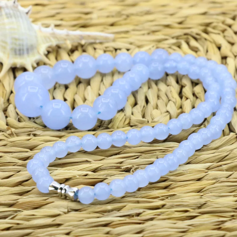Blue Chalcedony Round Bead 6 14mm Necklace 18 
