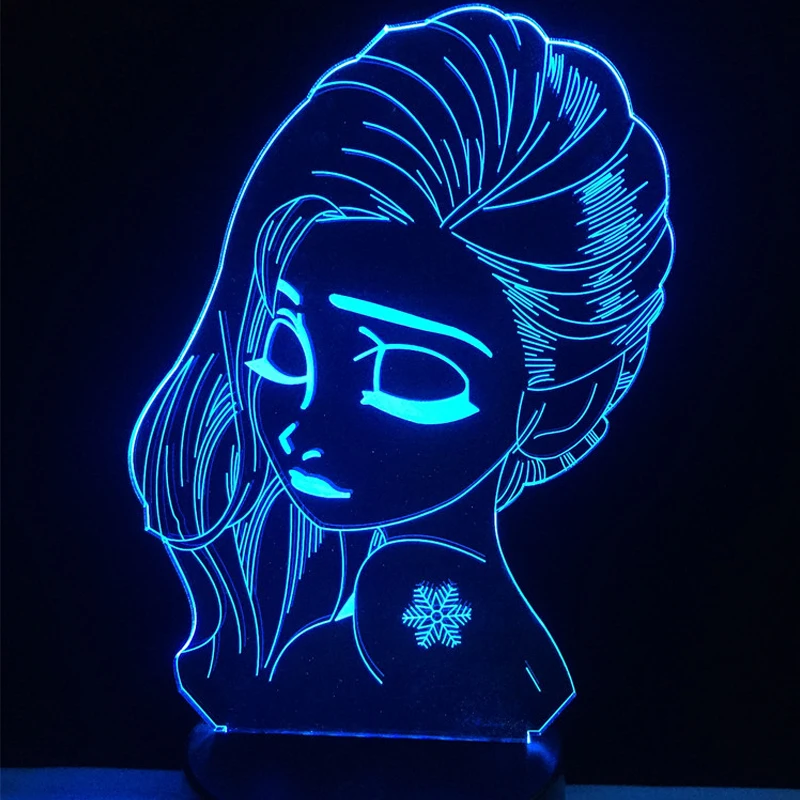 

NEW Beauty Elsa Girl 3D USB LED Lamp Glow Fairy Tattoo Flower Teenager Colorful RGB Night Light Bedside Chirstmas Lampara Gifts
