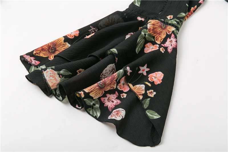 BONGOR LUSS Autumn Floral Print Deep V Neck Chiffon Dress Three Quarter Butterfly Sleeves Sexy Women Party Dresses Mini Dress (10)