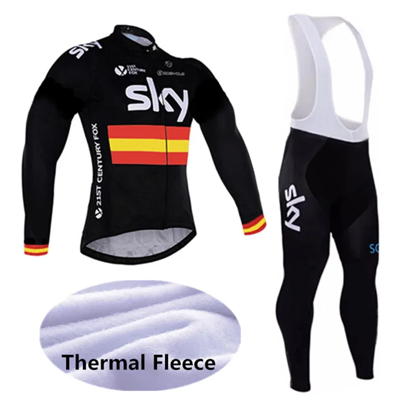 

sky 2018 Men's Cycling jersey set winter thermal fleece Long sleeve bike clothing MTB Ropa Ciclismo Outdoor riding clothing