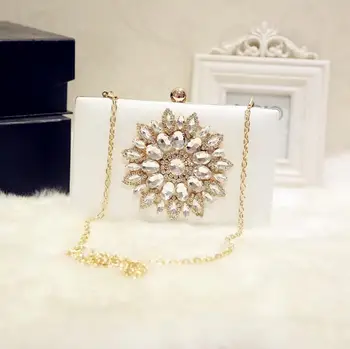 

Fashion Women Evening Bags Rhinestones Flower Diamonds Luxury Evening Bags For Wedding Party Handbags White/pink Bridal Handbags