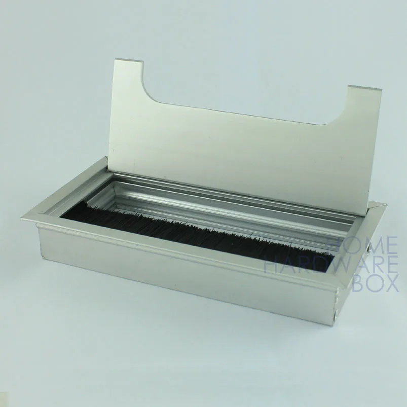 desk wire grommet aluminum table top hole cover silver tone rectangle 6