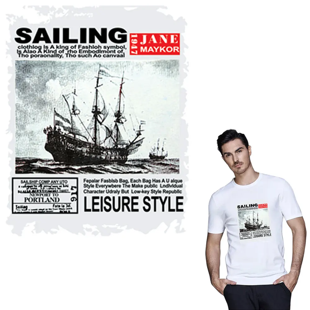 

Leisure style sail boat iron on patches band patch heat transfers for clothes applications for clothes sew on patches