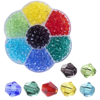 

H&D 6mm Austrian Bicone Crystal Beads for Jewelry Making DIY Accessories Multicolor Faceted Glass Spacer Beads with Storage Box
