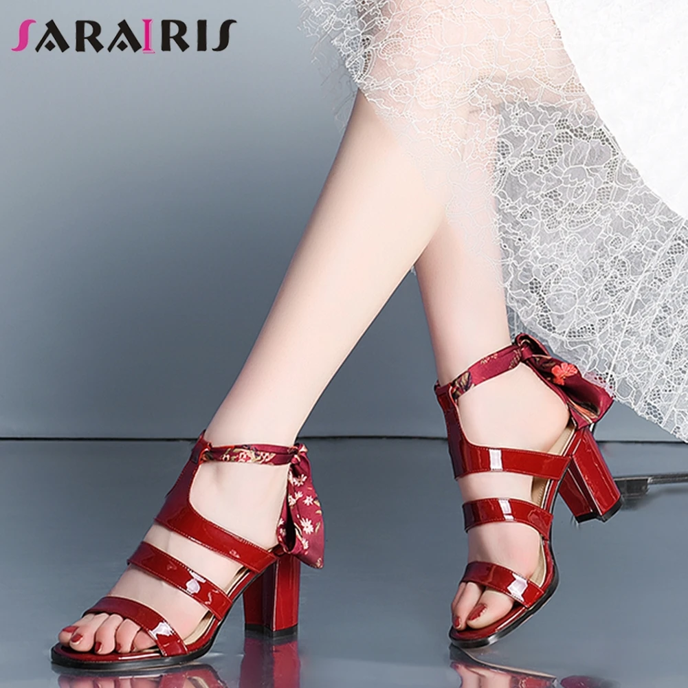 

SARAIRIS 2019 Hot Sale Genuine Leather Chunky High Heels Summer Shoes Woman Sandals Ankle Strap Fashion Sandals Woman Shoes