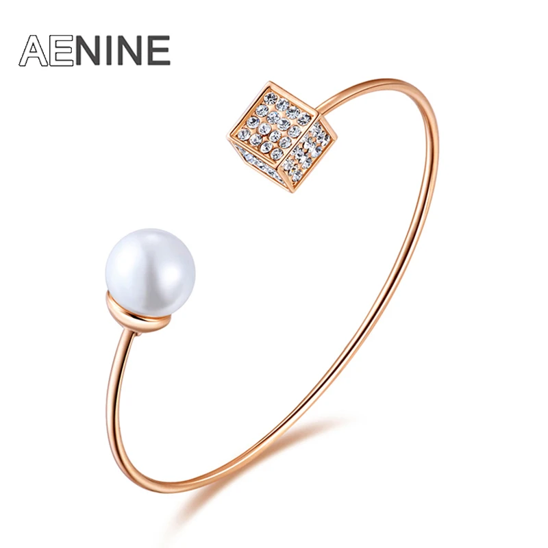 

AENINE Cute Round Simulated Pearl Classic Genuine Austrian Crystal Bangle Bracelets for Women Fashion Jewelry B150020410R