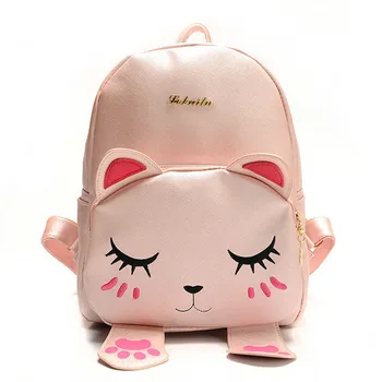 

2019 School Backpack Bags Kids Travel Rucksack Mochila Pink Lovely Cat Ears PU Leather Backpacks for Teenage Girls Women