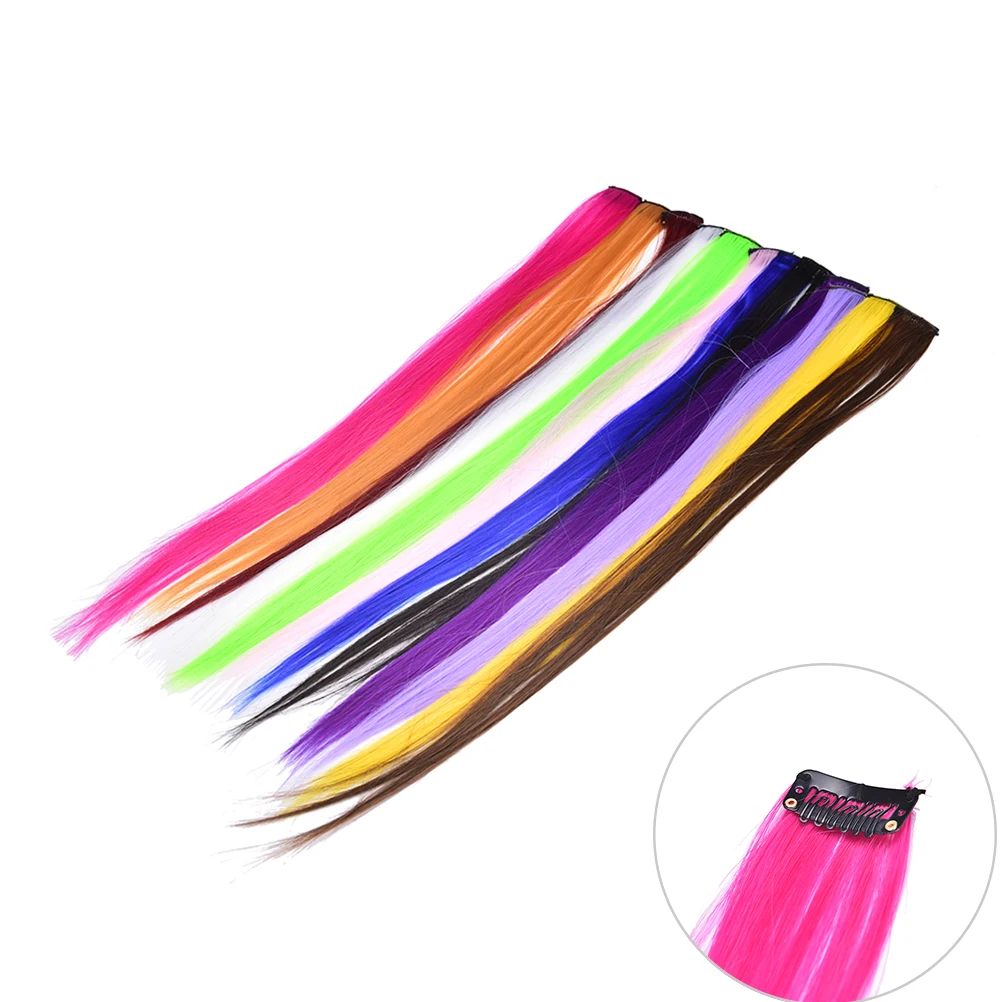 

New 1PC Synthetic Straight Long Hightlight Color Hairpiece Clip In Colored Hair Extensions One Piece For Women Clips Decoration