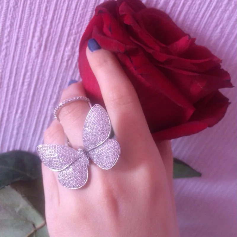 Обручальное кольцо с кристаллами бабочки женское кольцо микро кубическое кольцо с цирконом золотистого цвета кольца