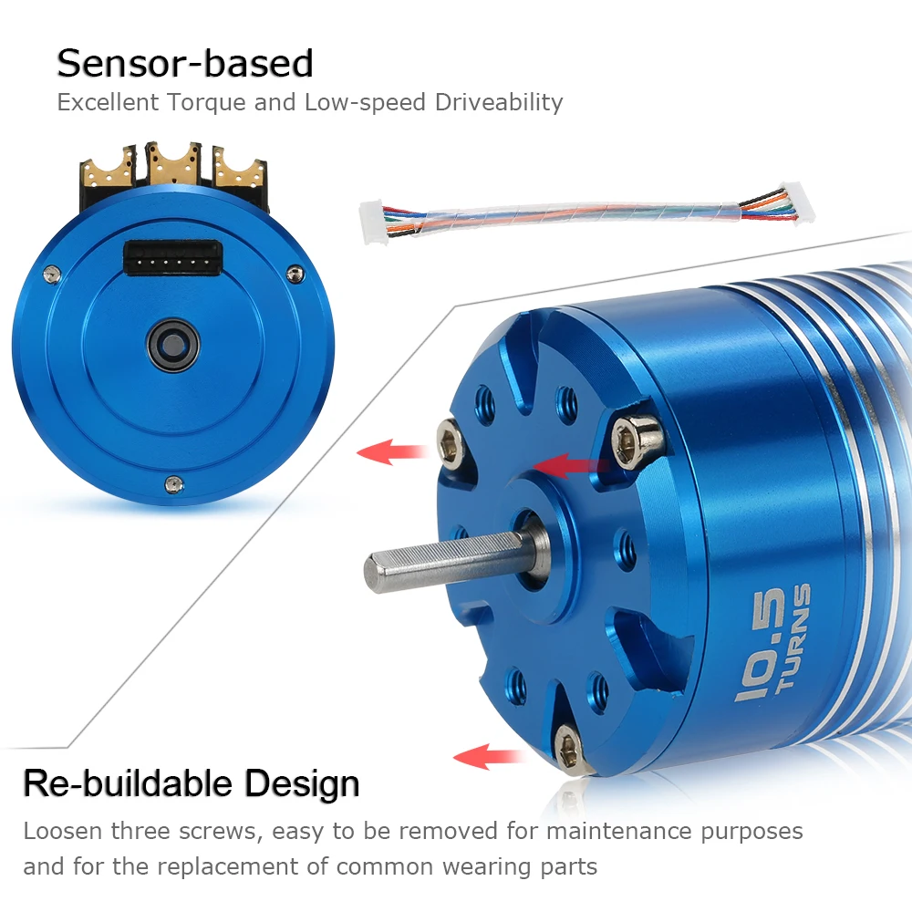 Высокоэффективный 540 Сенсорный бесщеточный двигатель для 1/10 RC автомобиля синий, 10,5 T 3450KV