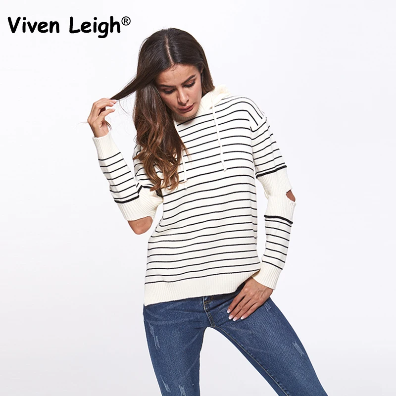 Autumn Winter Hooded Sweater Fashion High Street Striped