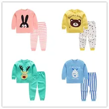 Детский пижамный комплект для детей, мягкая хлопковая одежда с принтом из мультфильмов топы с длинными рукавами и штаны одежда для сна для маленьких мальчиков комплект для маленьких девочек