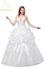 Juliana New Organza Spaghetti Straps Sexy V neckline Ball Gown Wedding Dresses 2017 Beaded Crystals Bridal Gowns In Stock QA1004