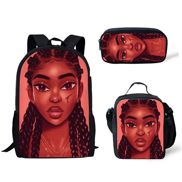 3cs/set School Bags for Kids Black Art African Girl Printing School Backpack Girls Children Shoulder Book Bags Student Satchel - Цвет: YQ3714CGK