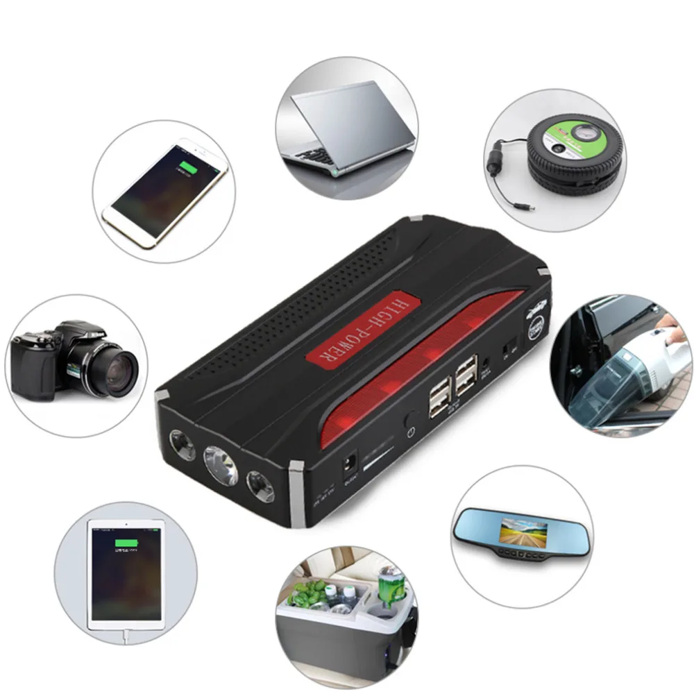 Multifunctional 68800mah Car Jump Starter 12V 4 USB Mini Power Bank for Emergency Start Chargable Battery