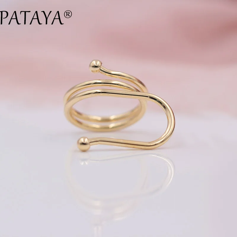 

PATAYA New Arrivals 585 Rose Gold Big Rings Women Fashion Unique Open Spiral Ring Wedding Party Jewelry Accessories Time Space