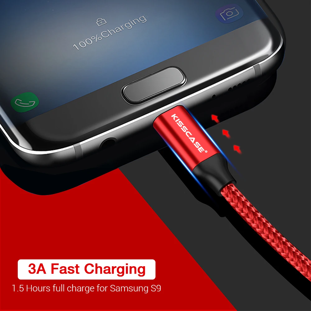 KISSCASE 3A USB نوع C كابل ل xiaomi redmi note 7 USB-C الهاتف المحمول سريع شحن نوع-C كابل لسامسونج غالاكسي S10 S9 S8
