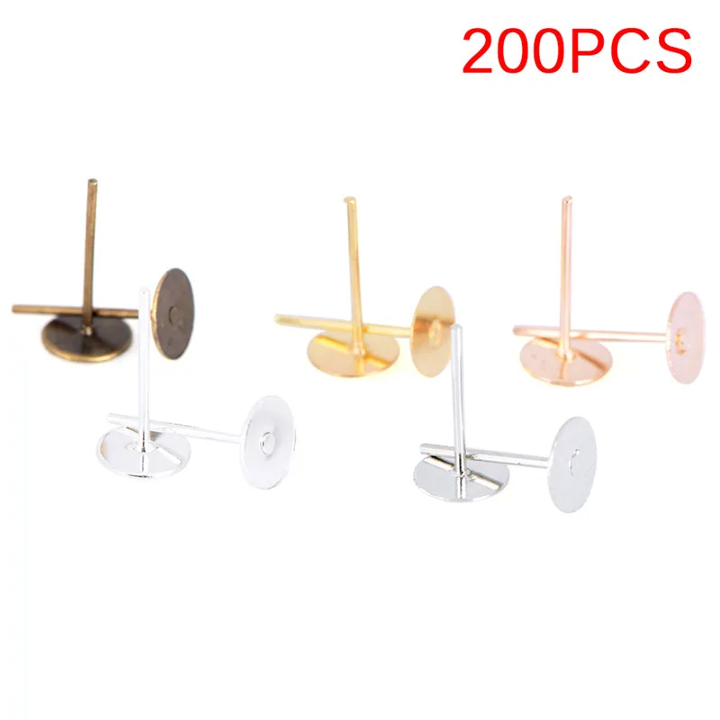 New 200pcs/lot Earrings Ear Stud Pin earring back 10mm*6mm Blank Bronze/Silver/Gold/Rose Color Post DIY Jewelry Making | Украшения и