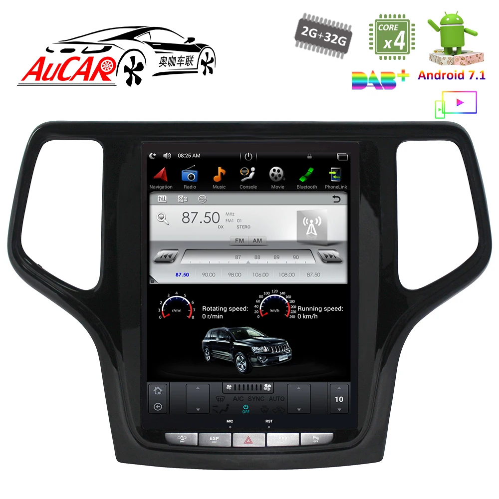 Автомагнитола 2 DIN Android 8 1 10 4 &quotTesla Style для Jeep Grand Cherokee 2014 2015 2016 2017 2018 Кассетный плеер