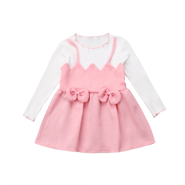 Autumn Long Sleeve Pink Dress Cute Toddler Kid Baby Girls Bow Knot ...