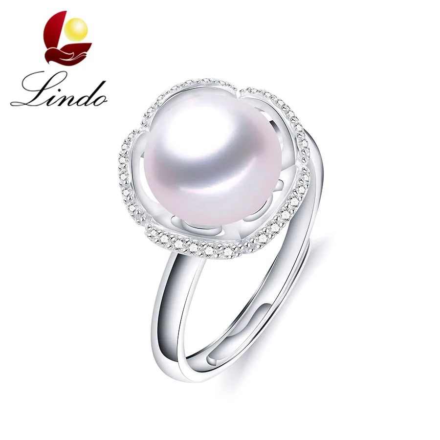 

Free Size Women Fashion Real Natural Freshwater Pearl Wedding Ring High Quality 925 Sterling Silver Zircon Flower Party Jewelry