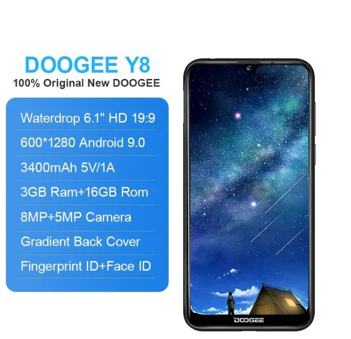 DOOGEE Y8 6 1 &quot19:9 водослива Экран MTK6739 4 ядра 4G мобильный телефон 3 GB + 16 8MP двойной