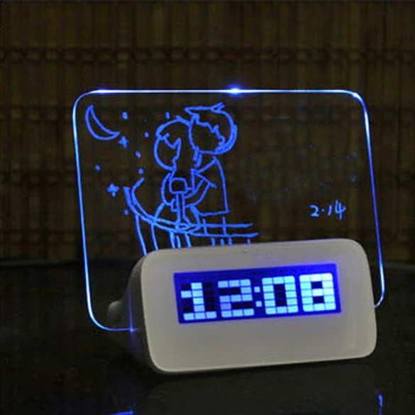 Флуоресцентные мини-часы, имитирующие цифровые часы, доска для сообщений, 4 usb-порта, концентратор USB, большой светодиодный дисплей, украшение, Синяя подсветка