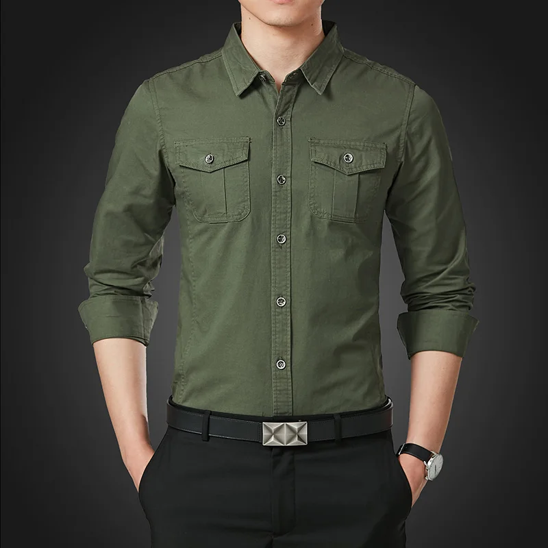 Fashion Pocket Designer Shirts Men 2017 Slim Fit Casual