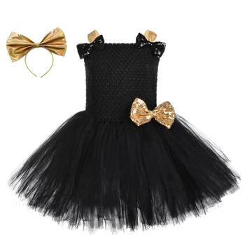 

LoL Girls Tutu Dress With Headband Black Gold Bow-knot Queen Princess Girl Bee Role Play Costume For Halloween Carnival Party