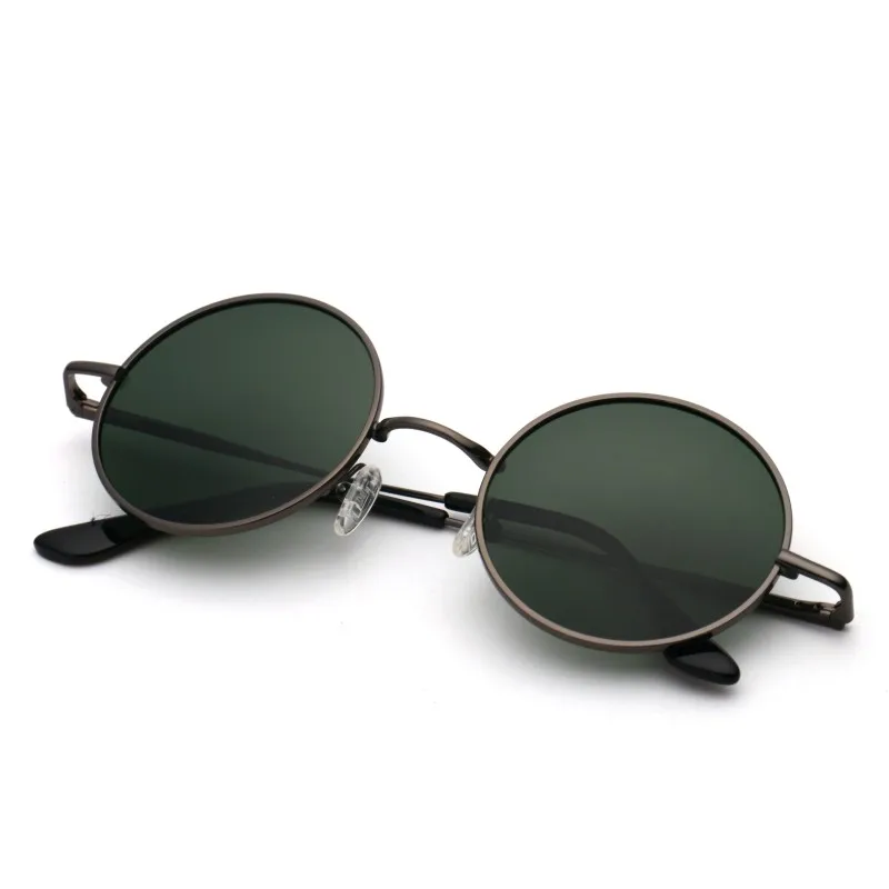 Классические мужские и женские солнечные очки из сплава с круглой оправой, ретро стильные зеркальные женские очки унисекс для вождения - Цвет линз: gray green