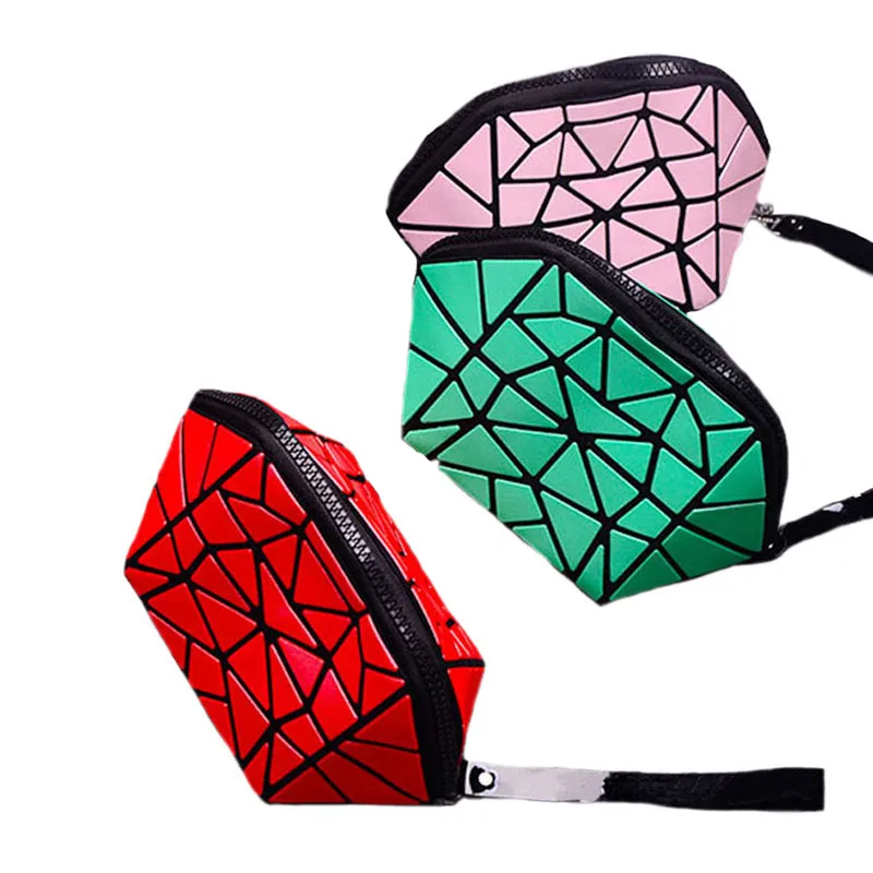 

Women cosmetic pouch bag PVC folding diamond lattice makeup organizer brushes storage zip bag