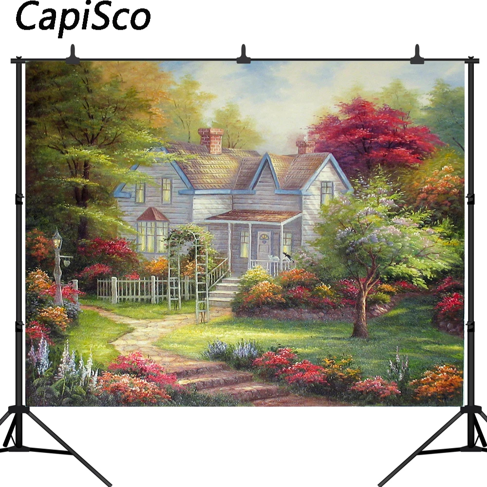 Capisco Spring Scenery photography backdrops Fairy Tale Forest Flowers grass house Children Newborn Photo Background | Электроника
