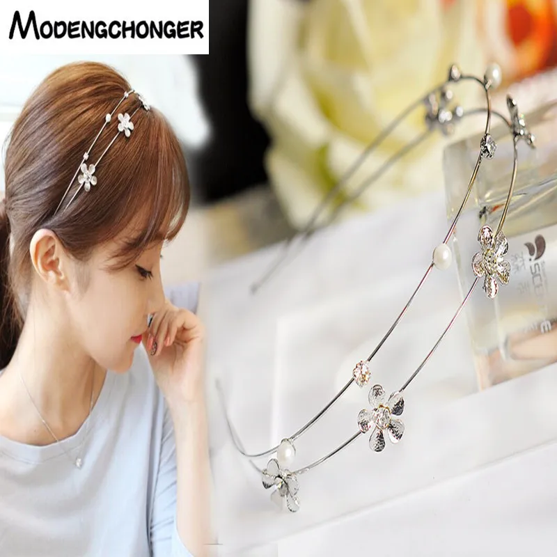 

New Arrival For Women Sweet Hairbands Alloy Rhinestone Double Layer Hair Bezel Headband Hair Hoop Fashion Girl Hair Accessories
