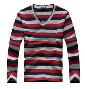 MYTL Новое поступление Мужской Хлопковый полосатый свитер с длинными рукавами модный и популярный мужской пуловер бренд - Цвет: Red