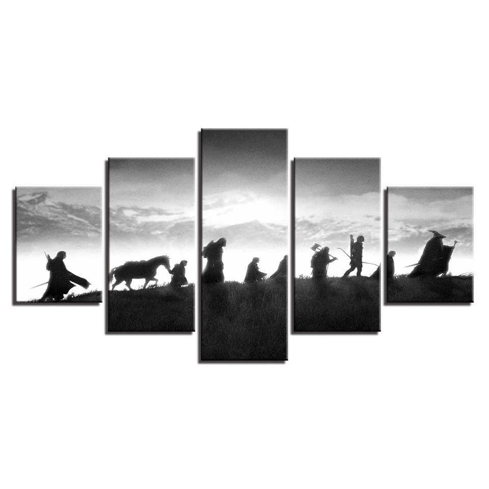 Hd Home Printed Modular Paintings 5 Panel Lord Rings Character Tableau ...