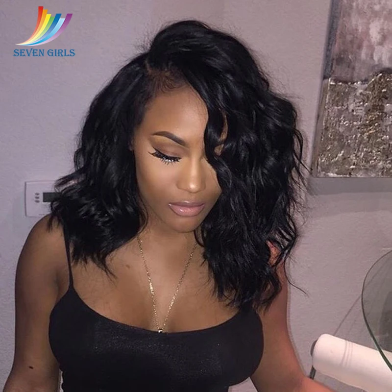 

Sevengirls Malaysian 8-18 Short Human Hair Wigs With Natural Hairline Wavy Virgin Hair Pre Plucked Lace Front Wig Free Shipping