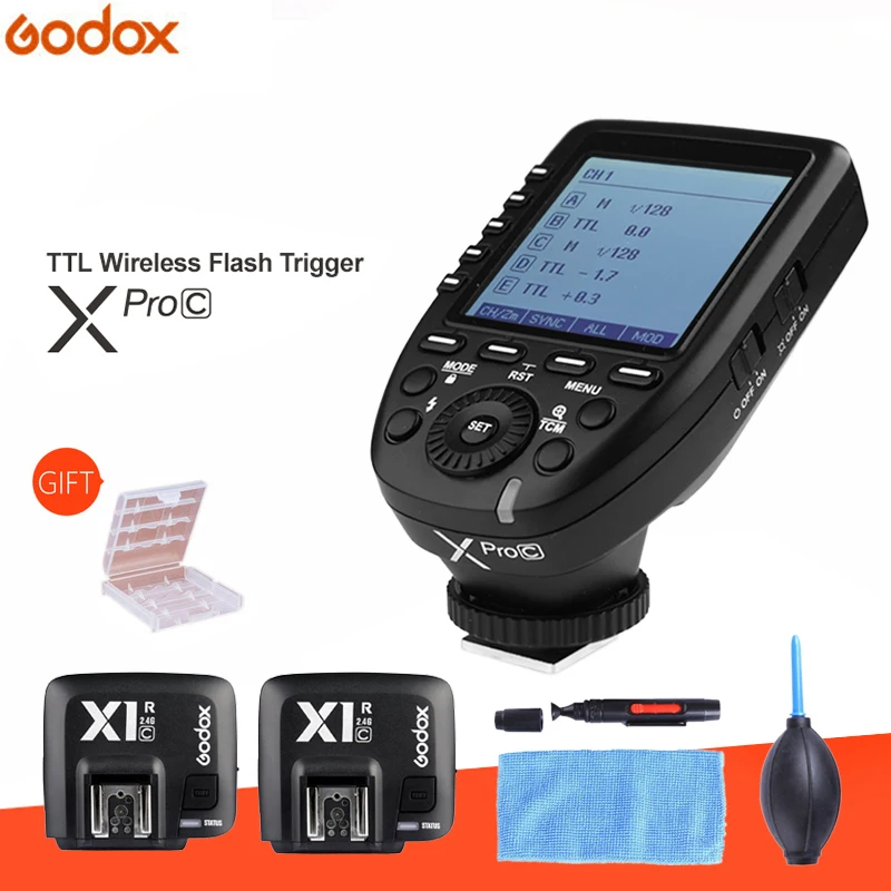 

Godox XPro-C E-TTL 2.4G Wireless High Speed Sync X system Trigger + 2x Godox X1R-C Receiver For Canon EOS Cameras