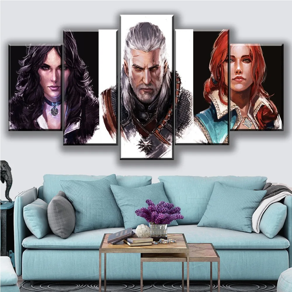 

Framework Canvas Painting 5 Pieces High Quality Printing Game The Witcher 3 Wild Hunt Role Type Poster Home Decor Living Room