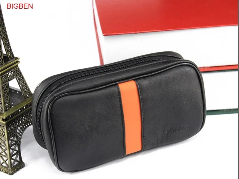 4 genuine leather yellow stripe smoking pipe pouches