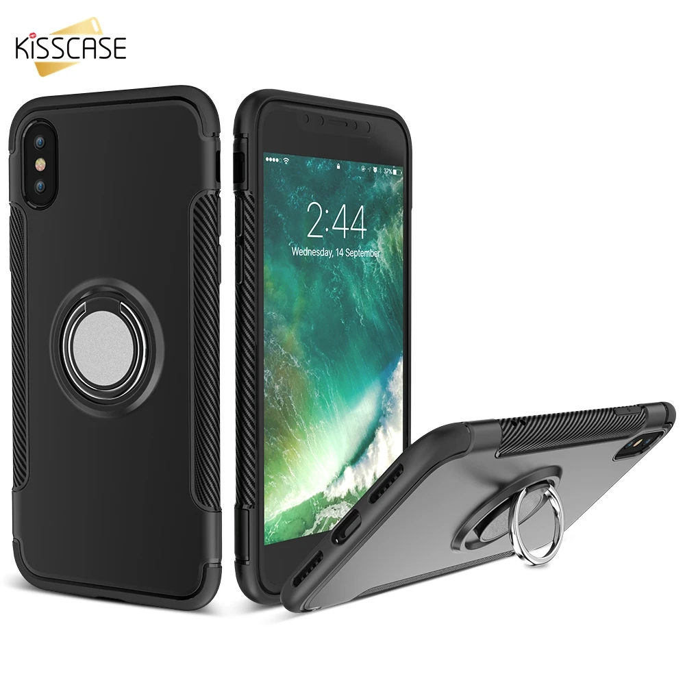 KISSCASE Luxury Magnetic Ring Stand Case for iPhone X XR XS MAS Full Cover For 7 8 6 6S Plus 5 5S SE Phone |