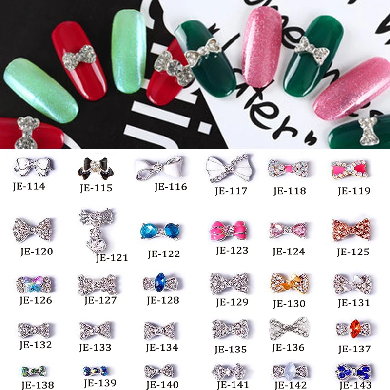 

10pcs NEW 30 Styles Nail rhinestone bowknot Alloy nail accessories Imbue Diamond Pearl nail jewelry crystal nail art DIY Jewelry