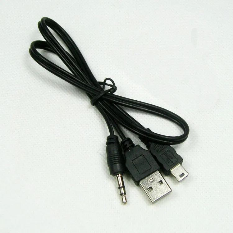 50pcs mini usb 5 pin to usb A + 3.5mm aux charging audio cable for mp3