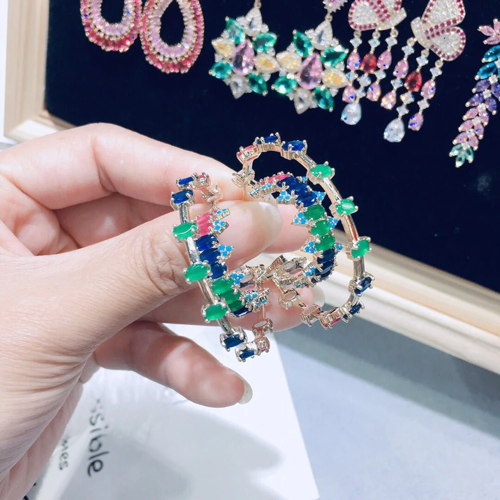 

HIBRIDE Latest Design Hopping Earrings Double Layer Round AAA CZ Earrings for Women Jewelry boucle d'oreille femme E-646