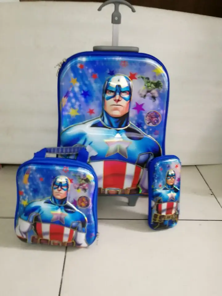 

Cartoon student suitcase 16-inch boys Trolley school bag sets (lunch box + pen boxes+trolley luggage ) luggage with wheels